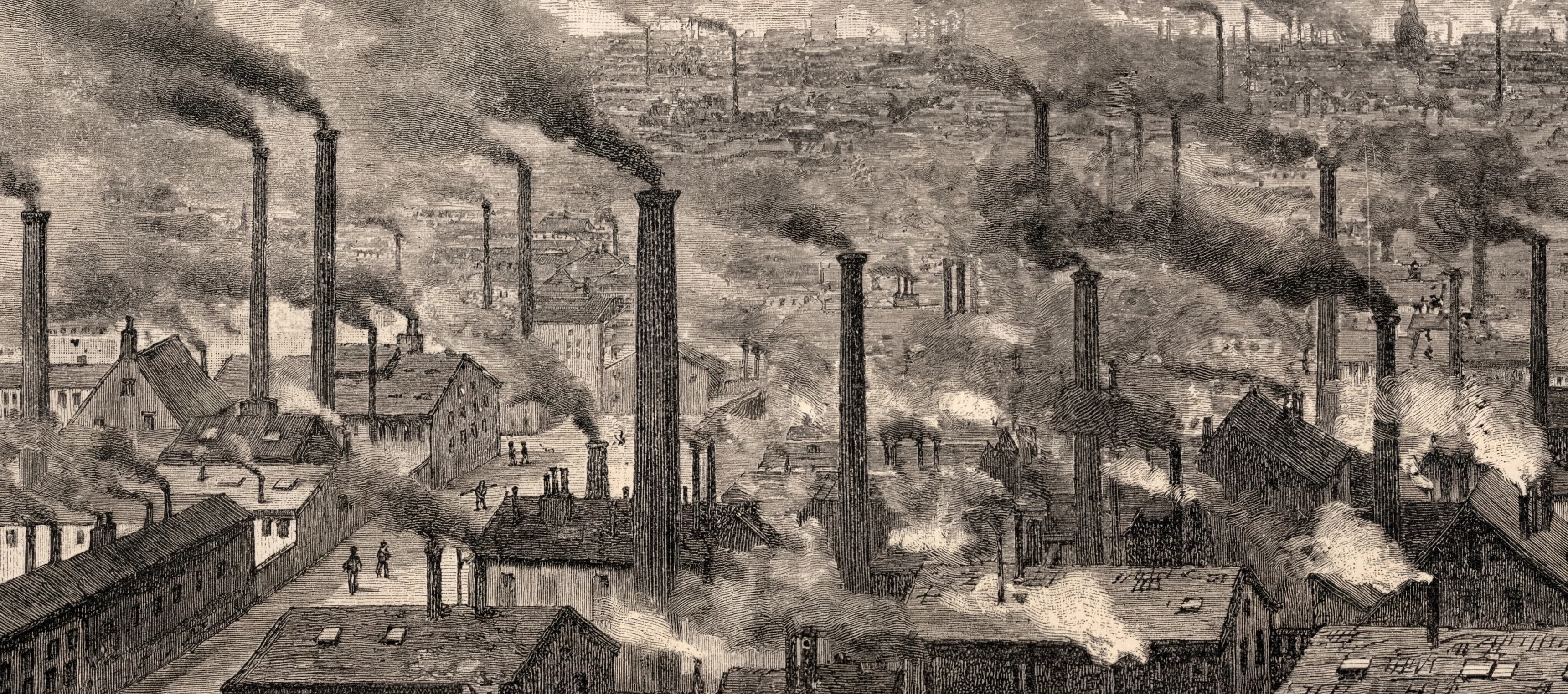 Factories in the distance with smoke